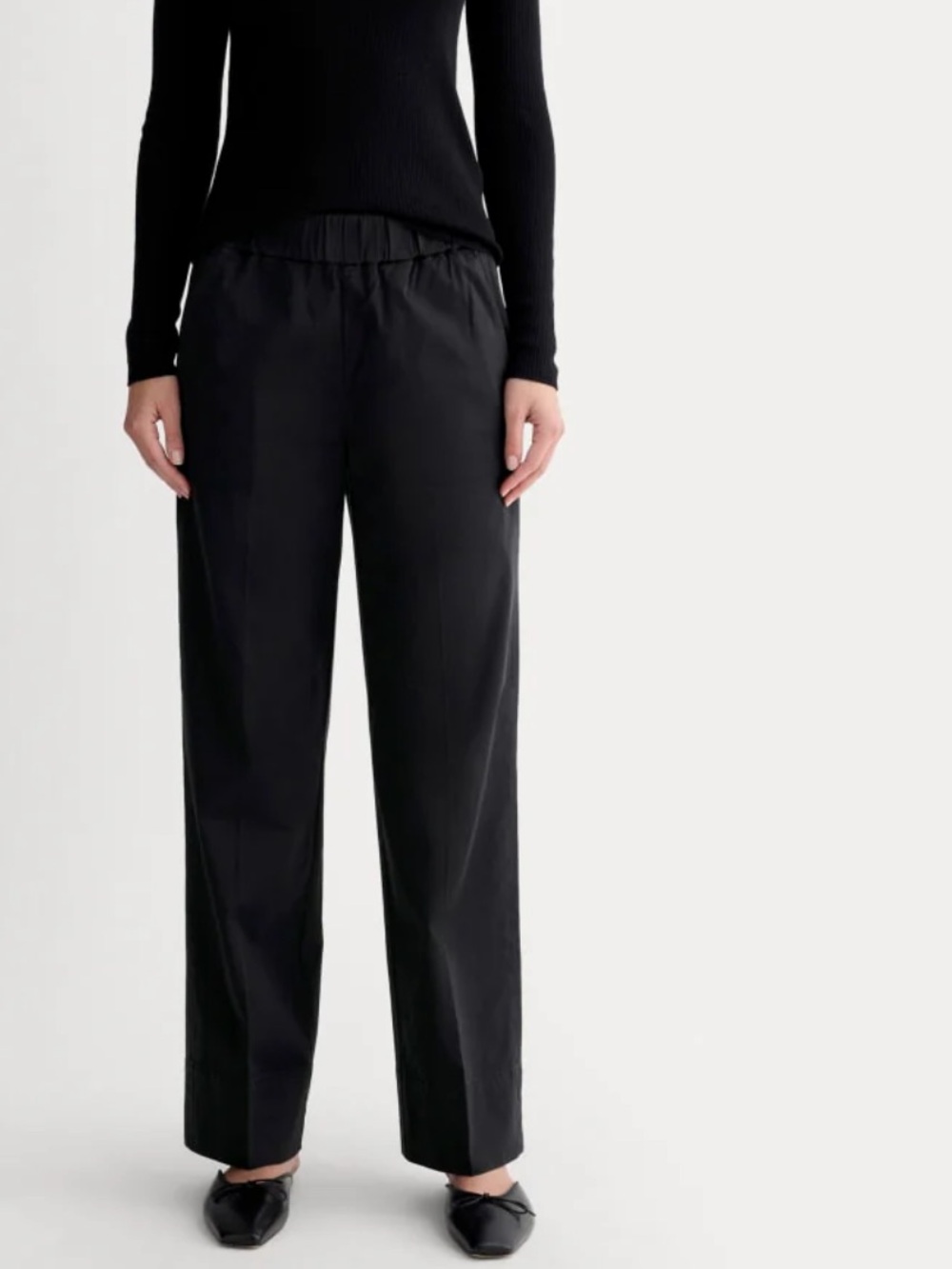 Everlane The Easy Pant Size Large Black Straight Leg Chino Pull On High Rise